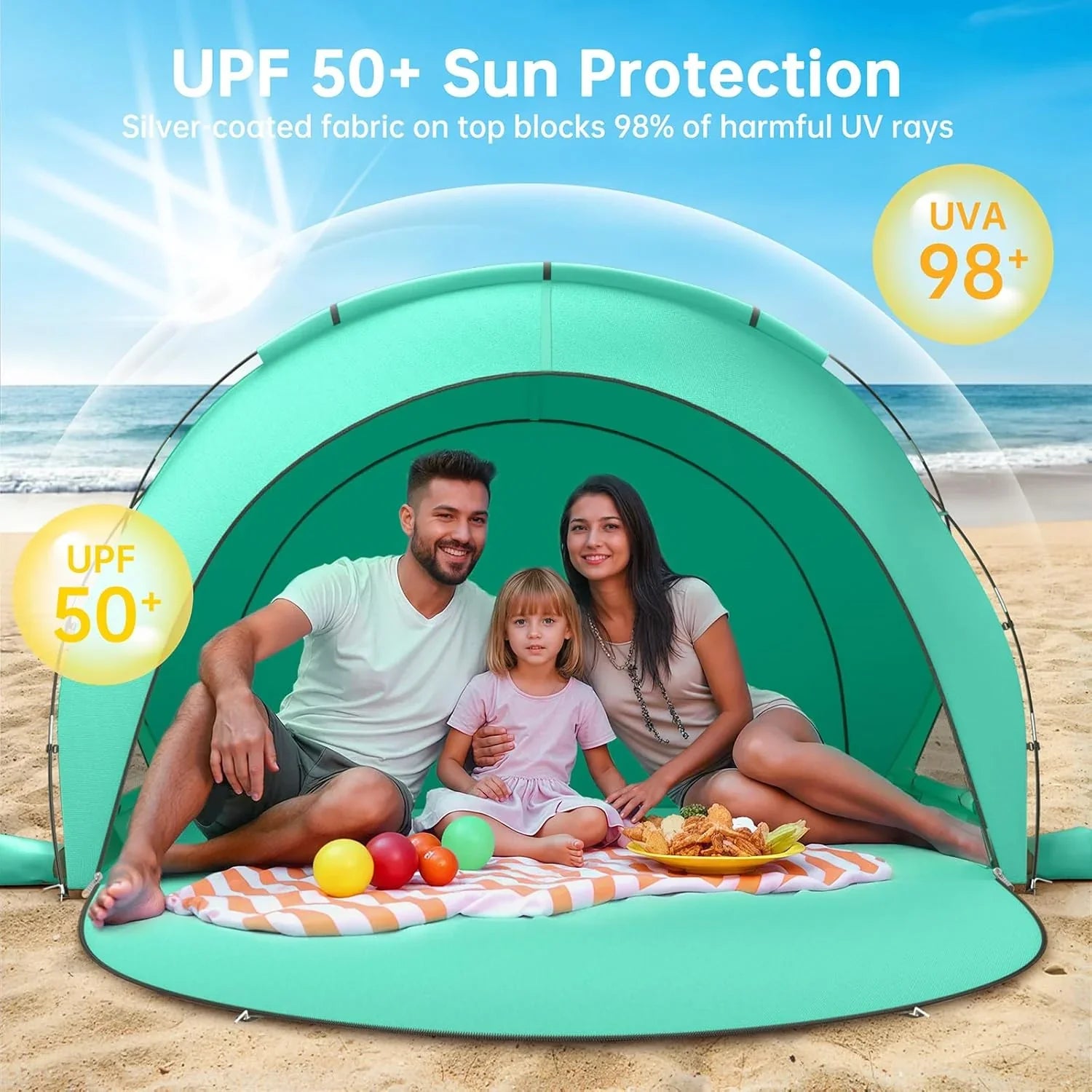 Parasol de plage, tente pare-soleil de plage avec protection UV UPF50+