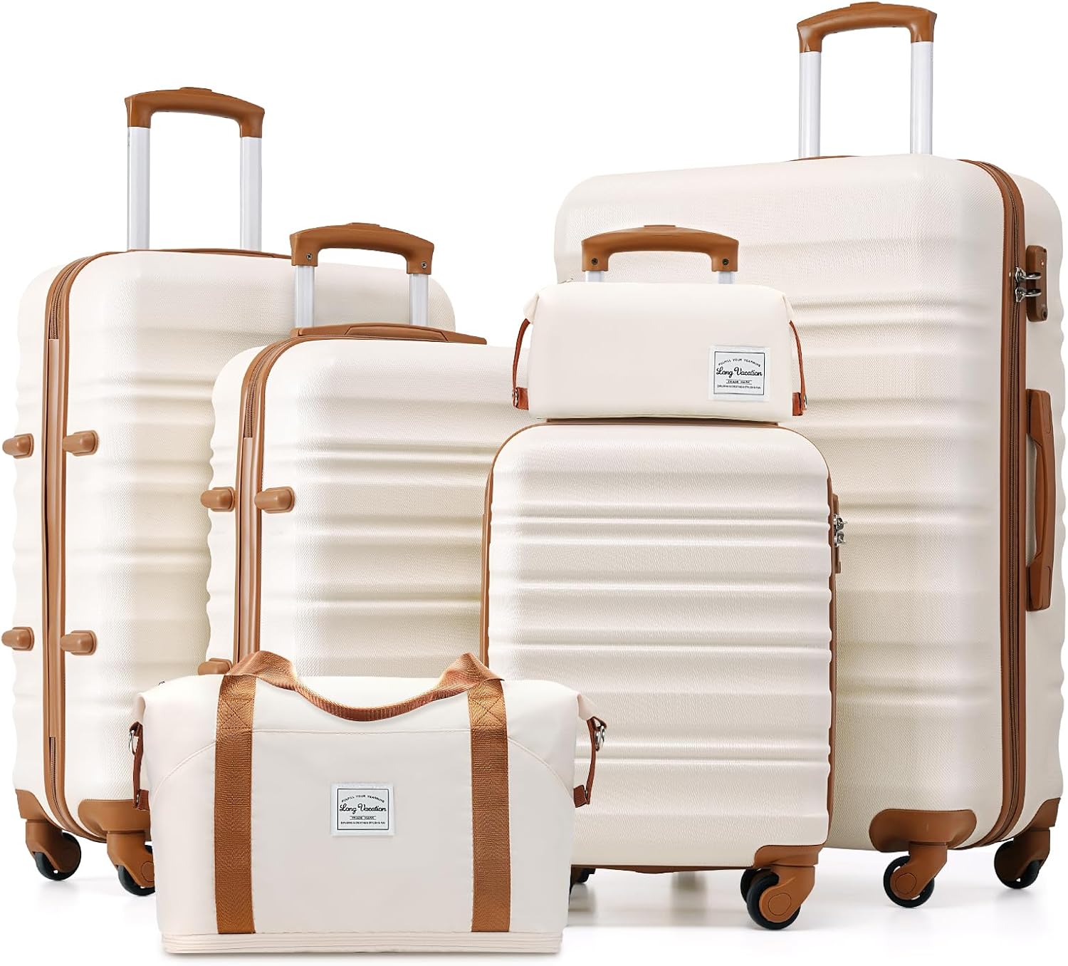 Ensemble de bagages LONG VACANCES 6 pièces : valise cabine rigide en ABS et PC, roulettes pivotantes et fermeture éclair YKK, cadenas TSA