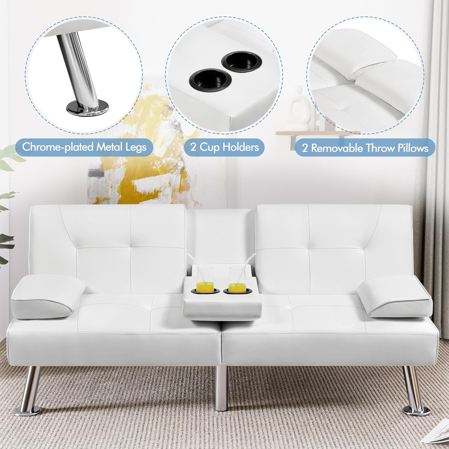 Canapé-lit convertible moderne en similicuir pour la maison, inclinable, double, pliable, pour invités