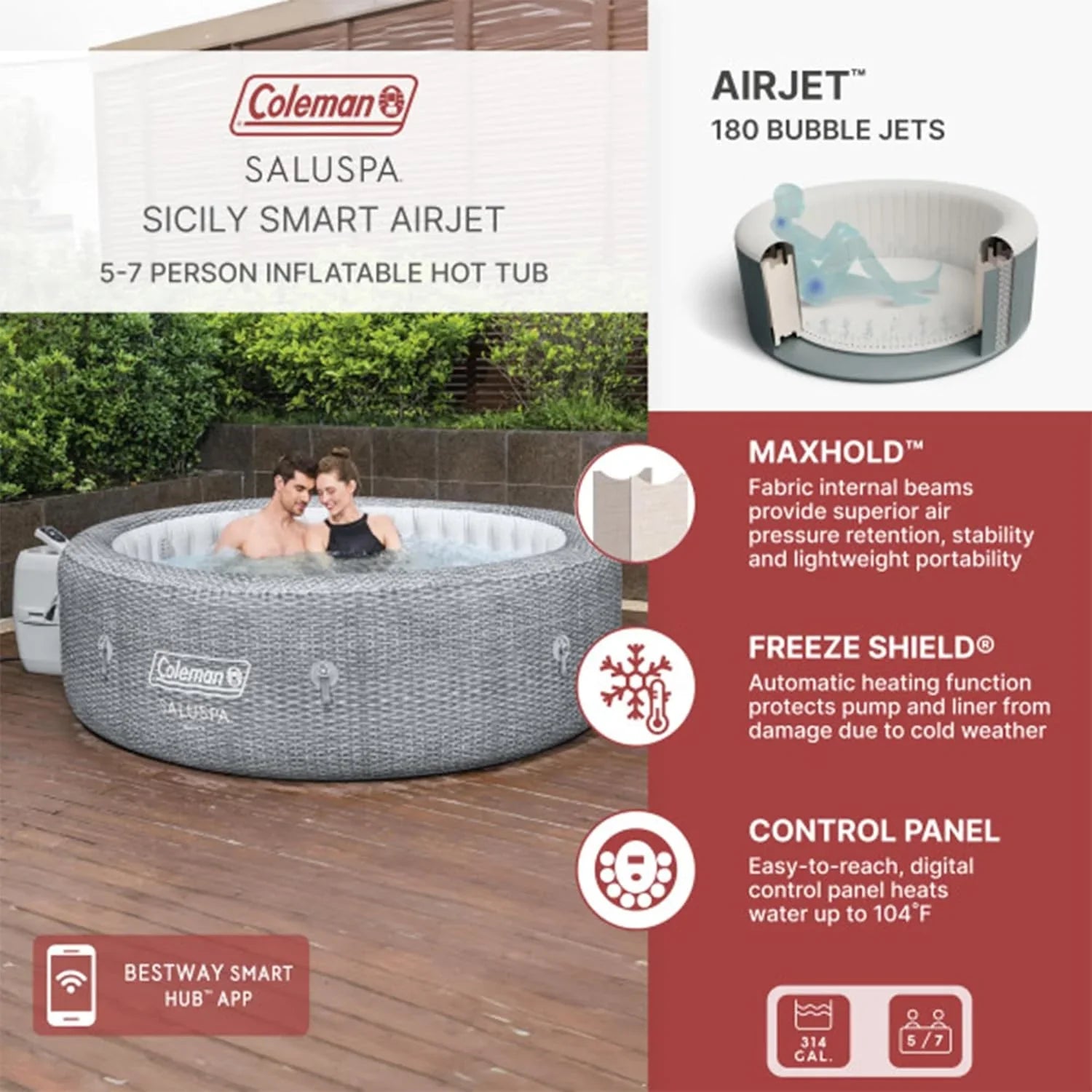 Spa gonflable rond portable d'extérieur SaluSpa Sicily AirJet pour 7 personnes
