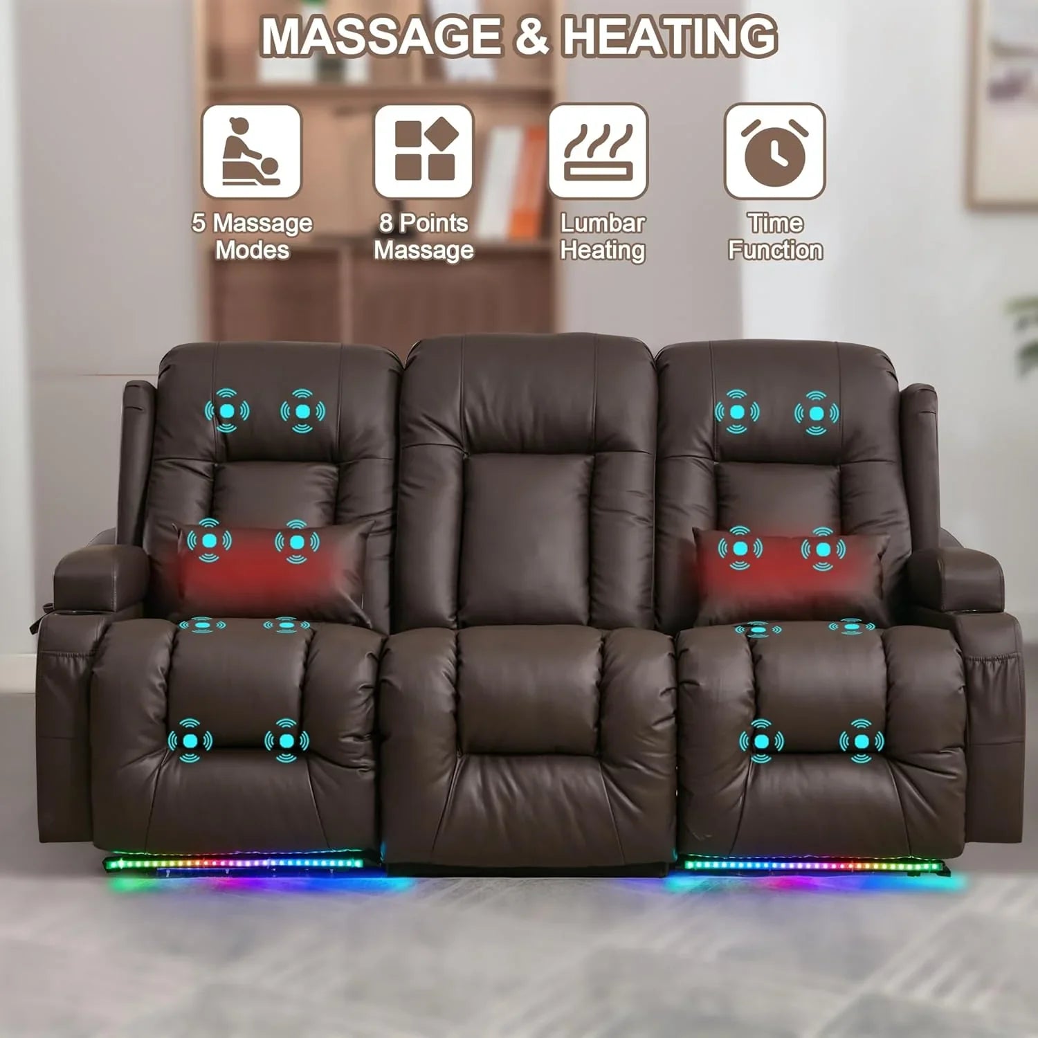 Canapé inclinable électrique TUNYI avec fonctions massage et chauffage, siège home cinéma avec console, canapé inclinable électrique pour camping-car