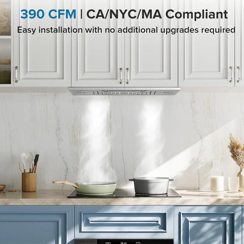 Hotte de cuisine encastrable/enfichable IKTCH 30 po 900 pi³/min, avec ou sans conduit, convertible en acier inoxydable