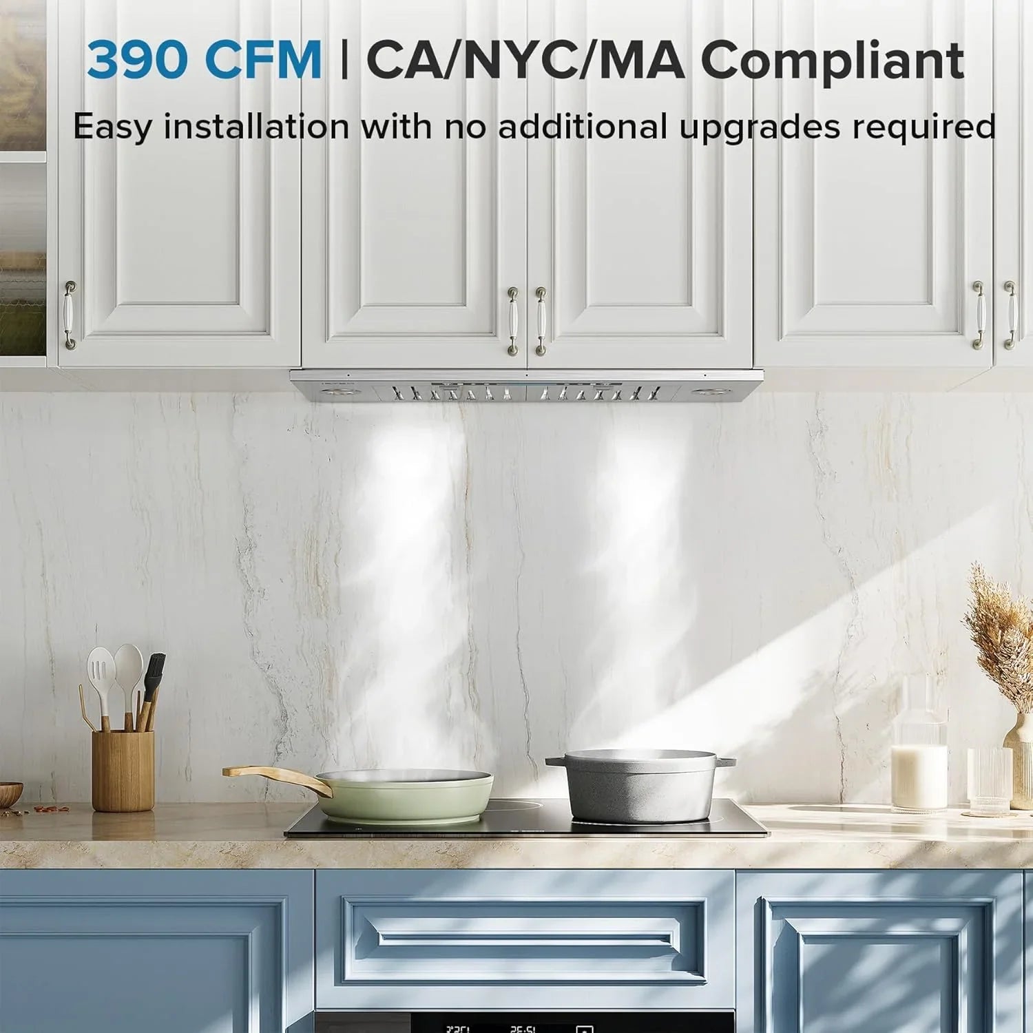 Hotte de cuisine encastrable/enfichable IKTCH 30 po 900 pi³/min, avec ou sans conduit, convertible en acier inoxydable