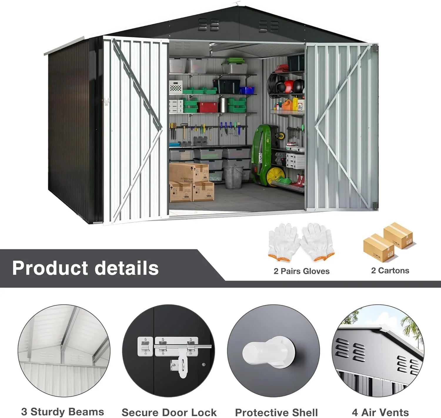 Abri de jardin extérieur Polar-Aurora 8 x 12 pi, abri de jardin en métal avec cadre amélioré