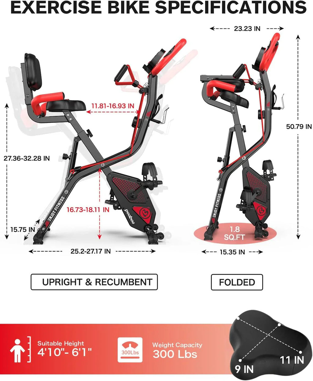 Vélo d'exercice pliable Pooboo, vélo d'exercice stationnaire pliable, vélo d'intérieur vertical