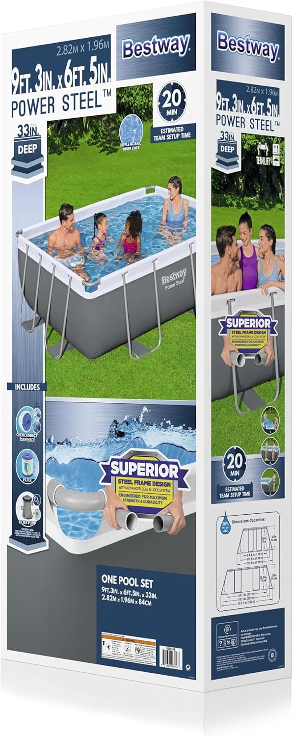 Piscine hors sol ovale Power Steel 4,3 m x 2,4 m x 100 cm | Comprend une pompe de filtration de 2070 litres, une échelle et un distributeur ChemConnect.