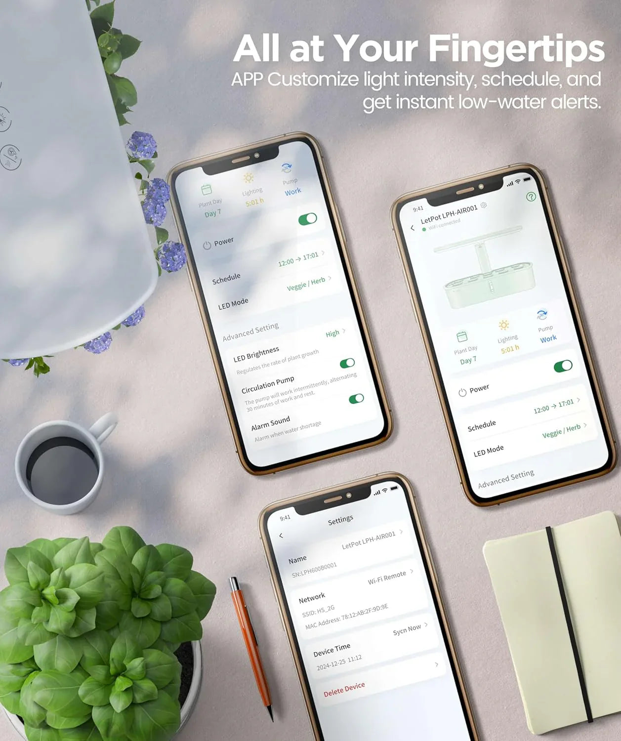 Kit de culture hydroponique, jardin d'intérieur intelligent contrôlé par application et Wi-Fi avec lampe de culture à spectre complet de 24 W