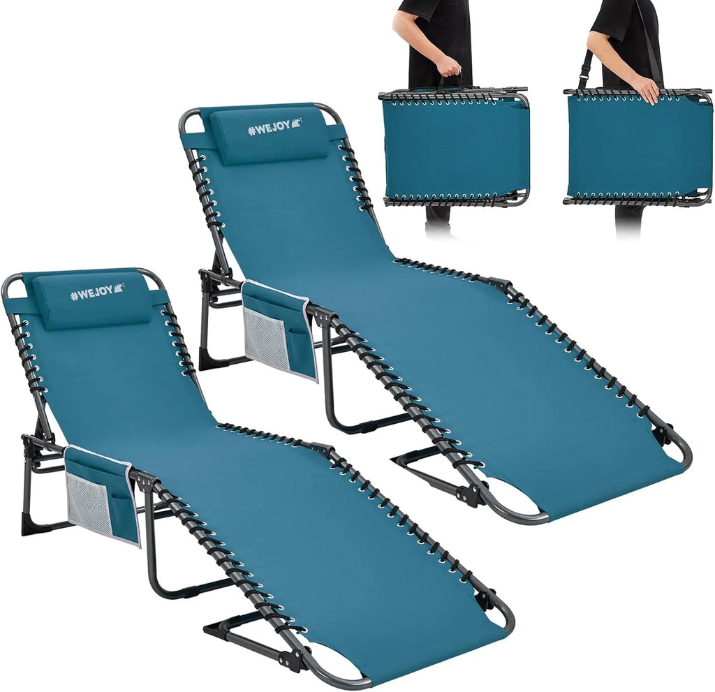 Lot de 2 chaises longues d'extérieur - Chaise longue pliante portable pour patio, piscine, camping, inclinable et réglable sur 5 positions