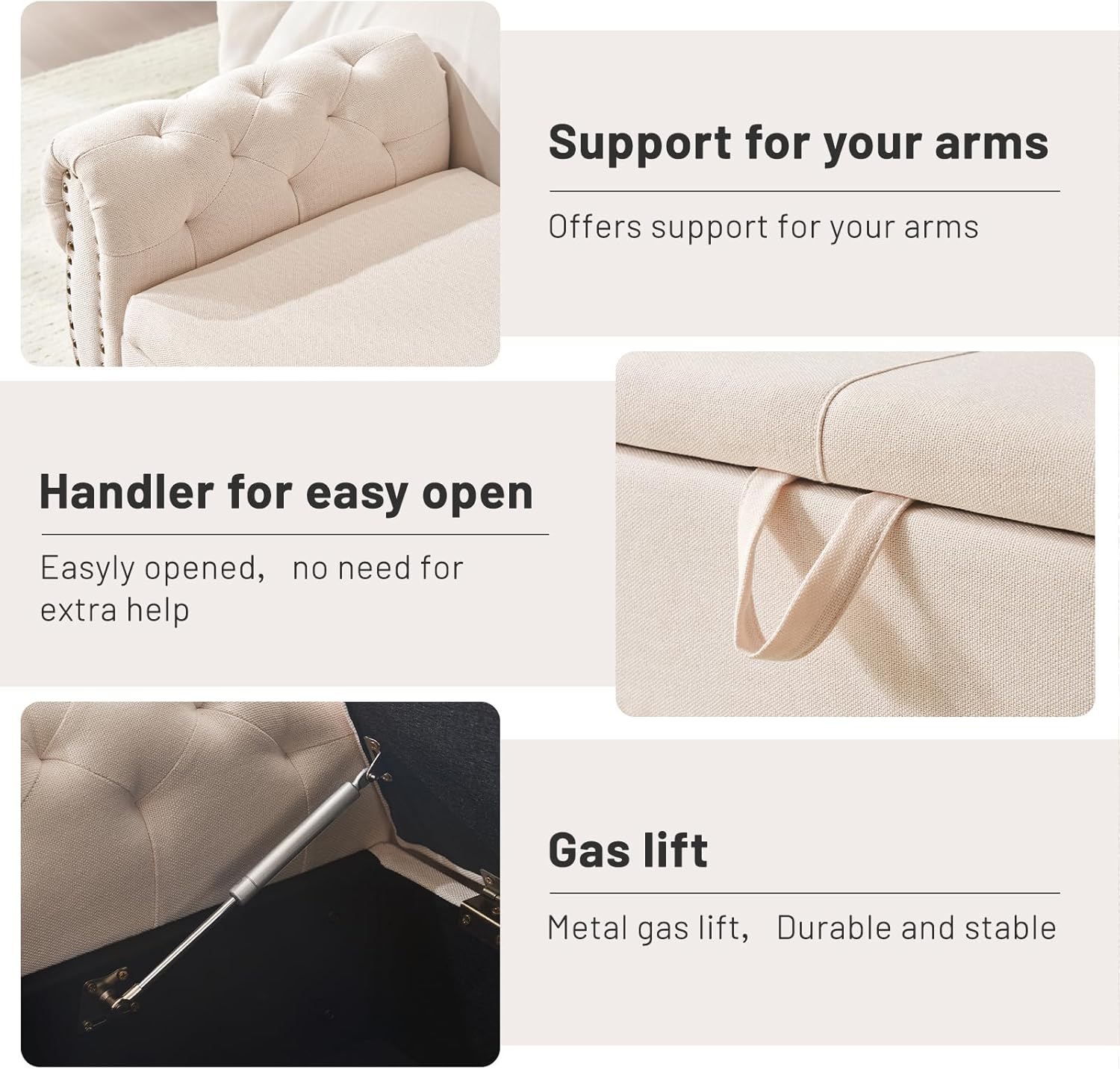 Tabouret de rangement moderne Furniliving, tabouret de bout de lit en bois massif Sherpa, tabouret rembourré tabouret d'intérieur