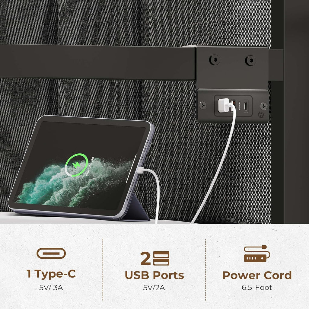 Lit de repos Rolanstar avec station de charge et éclairage LED, lit de repos double réglable en hauteur avec lit gigogne, cadre de canapé-lit en métal avec support à lattes en acier