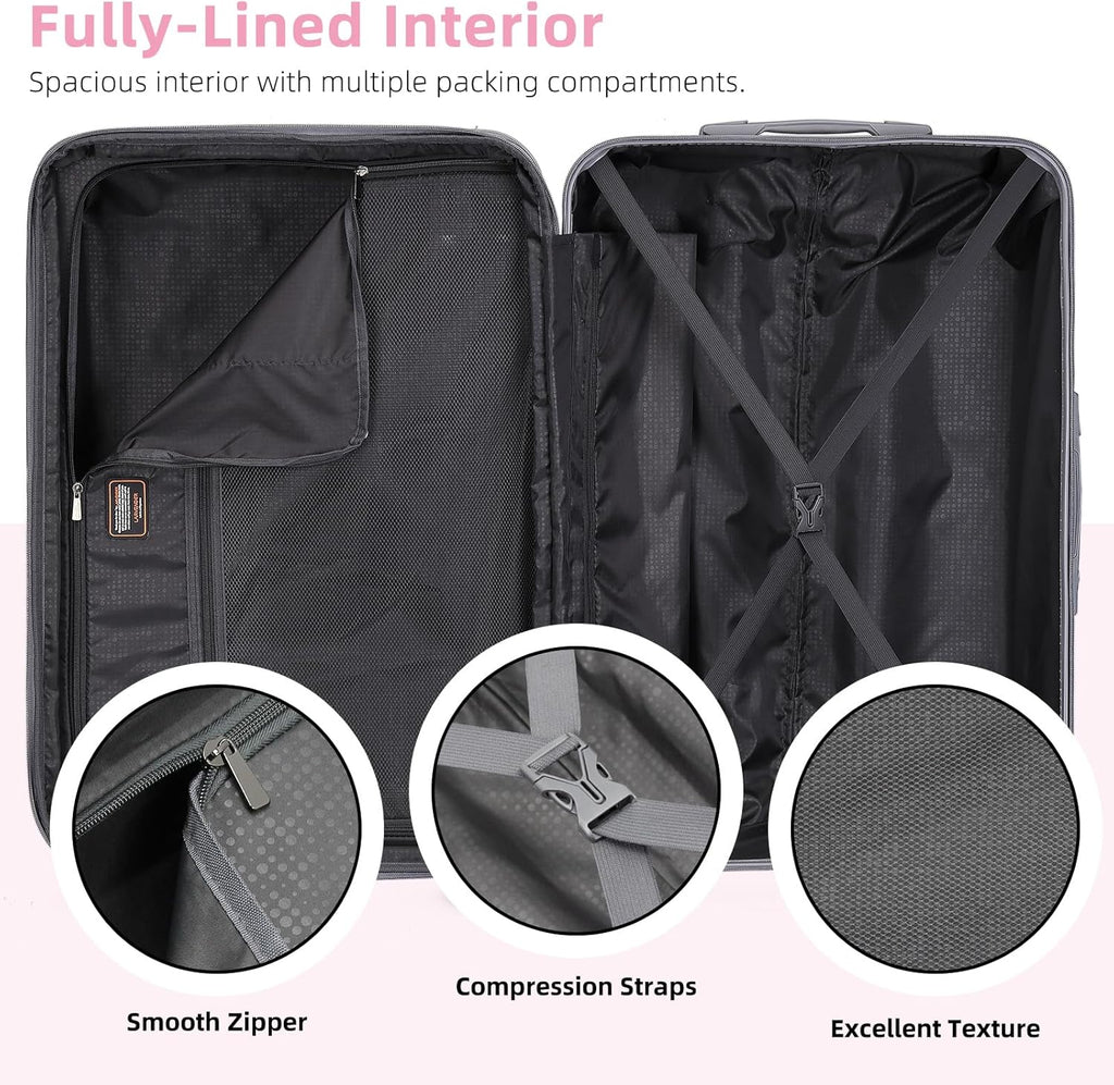 Ensemble de bagages 6 pièces, ensemble de valises rigides extensibles avec roulettes pivotantes, ensemble de bagages à roulettes légers