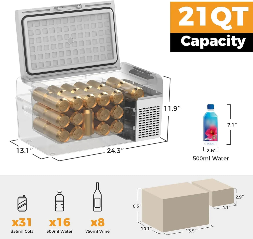Réfrigérateur portable 12 V 21 litres, autonomie de 50 heures, glacière électrique pour voiture