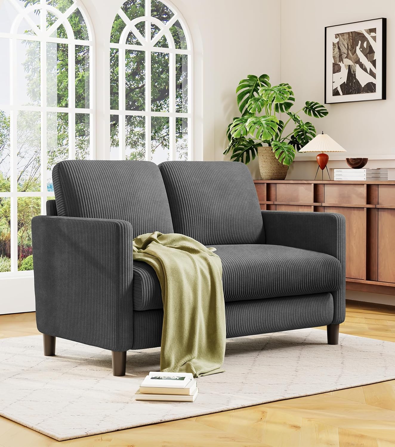 Causeuse de 51 pouces, causeuse confortable en velours côtelé