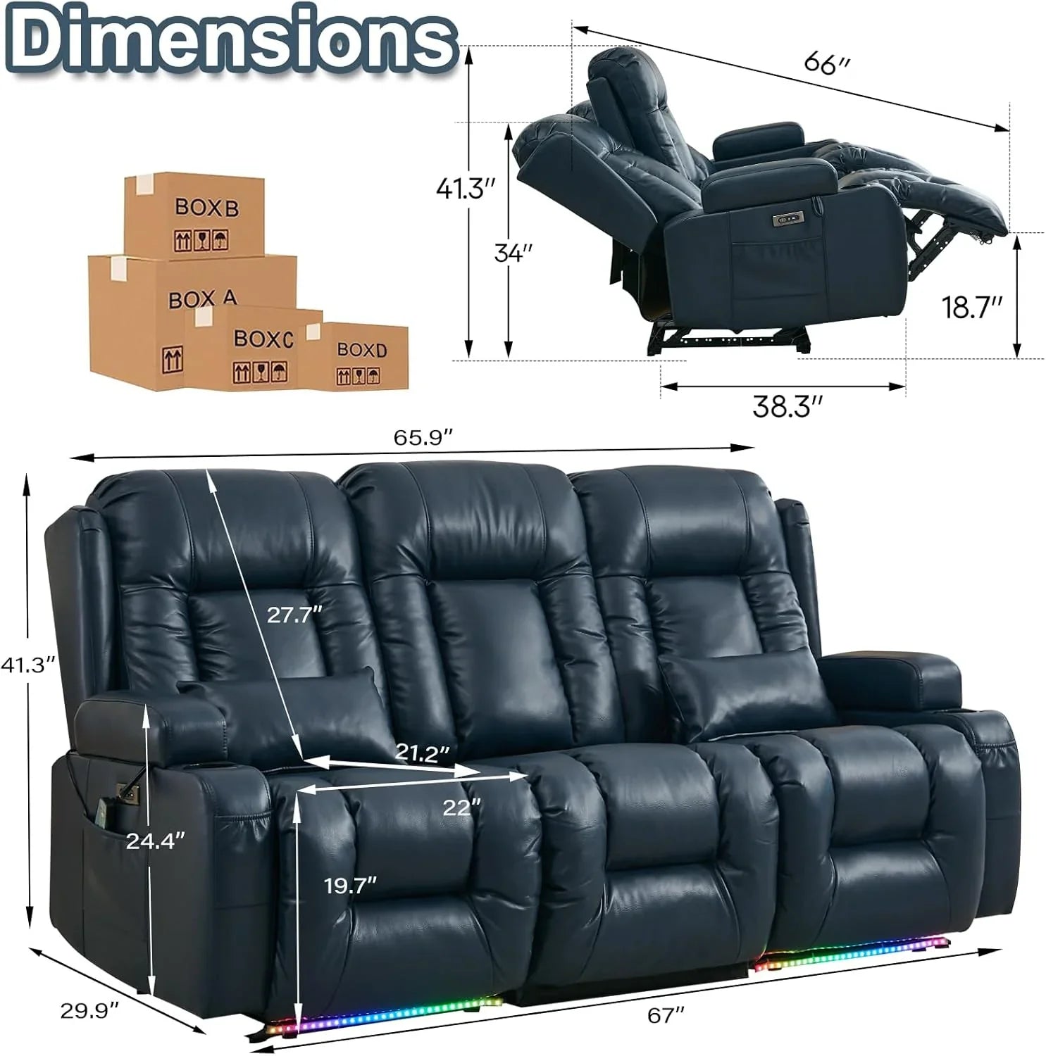 Canapé inclinable électrique TUNYI avec fonctions massage et chauffage, siège home cinéma avec console, canapé inclinable électrique pour camping-car