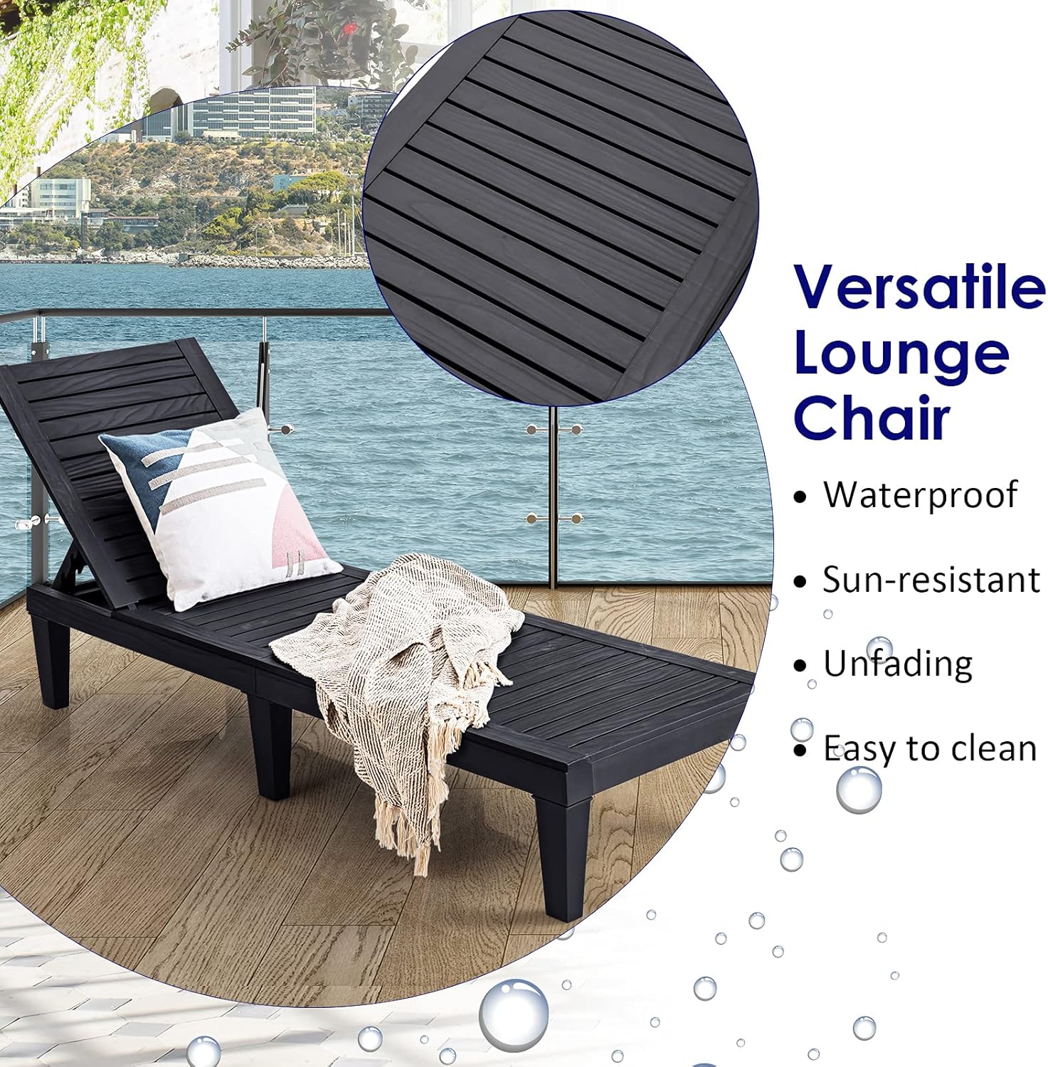 Chaise longue d'extérieur légère avec dossier réglable et 5 positions d'inclinaison