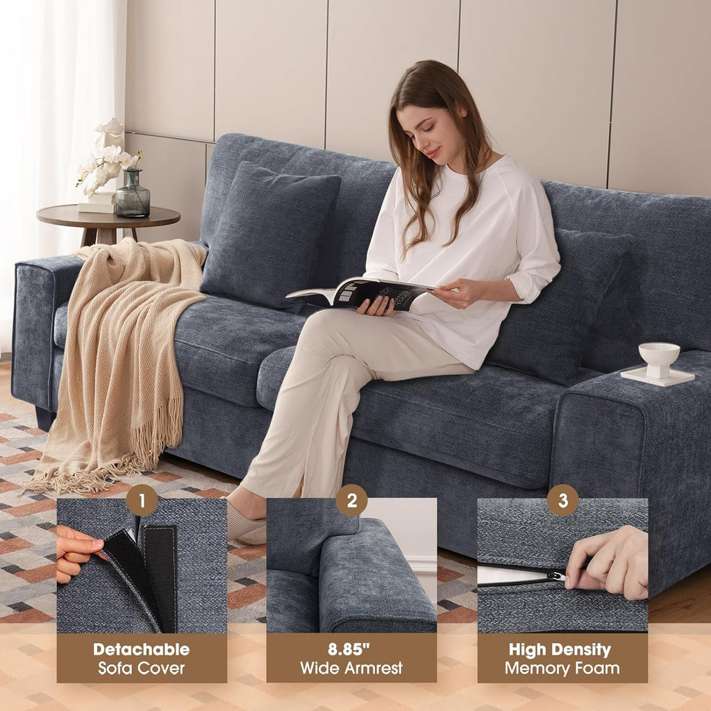 Canapé double de salon DOPEDIO, fauteuil en chenille, amovible, structure en bois massif