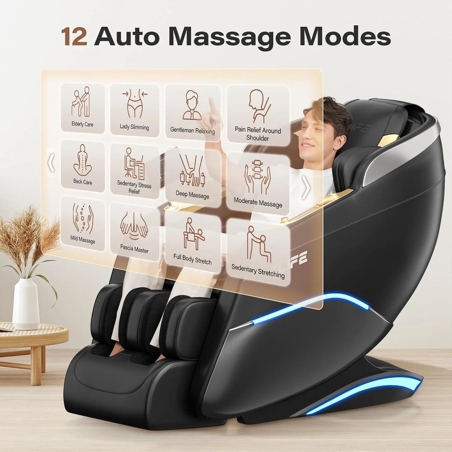 Fauteuil de massage complet, inclinable à 160° en apesanteur avec scanner corporel, fauteuil de massage shiatsu SL Track de 50 pouces, massage localisé, rouleau pour les pieds