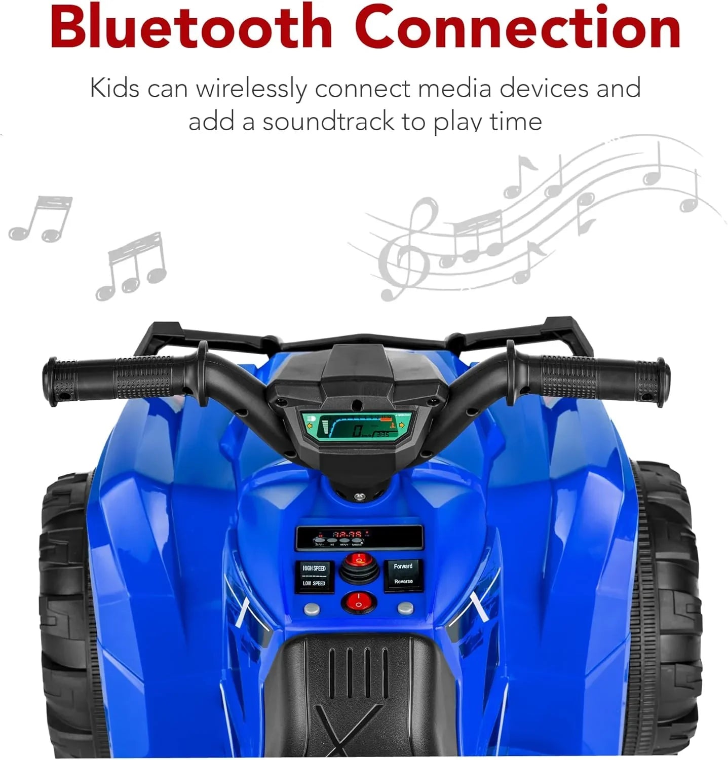 Véhicule tout-terrain électrique 12 V pour enfants, quad à 4 roues avec audio Bluetooth, vitesse maximale de 2,4 mph, pneus à crampons, phares à LED et radio.