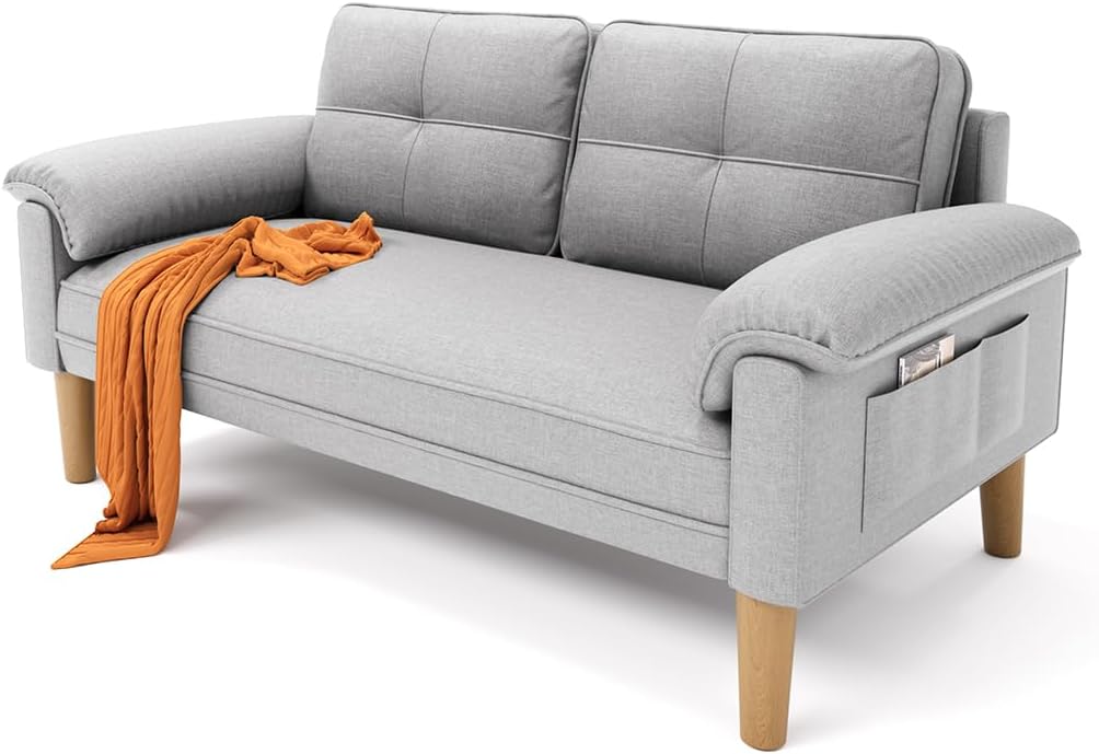 Xbro 2-zitsbank - Kleine 2-zitsbank met armleuningen en zijvak, moderne bank voor woonkamer, appartement, kantoor, eenvoudig te monteren, 144 x 77 x 77 cm, donkergrijs 