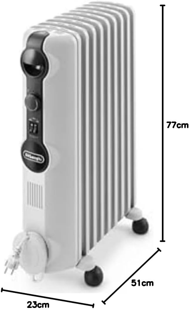 De'Longhi Radia S TRRS0920, Oliebadverwarming, Verstelbare knoppen, Ruimte tot 60 m³, 9 Lamellen, 3 Vermogensniveaus, 2000 W, Wit 
