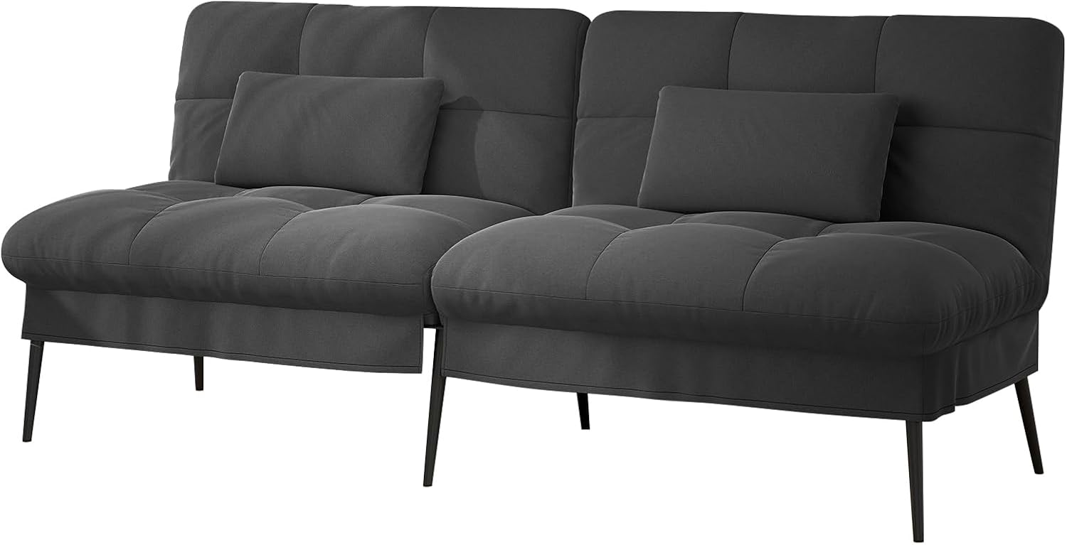 COMHOMA Slaapbank met slaapfunctie - Omvormbare futonhoes - Hoekbank - 3-zits gastenbank - met verstelbare stoffen rugleuning - Grijs 