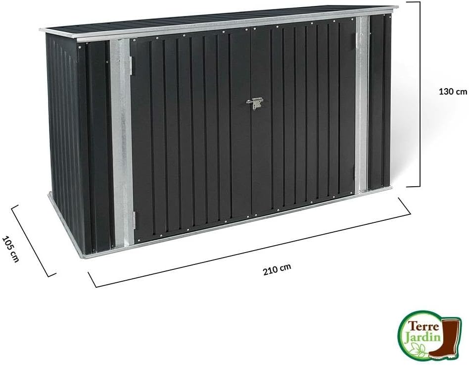 Abri de jardin en métal avec coffre de rangement pour vélos et outils - 210 x 130 x 105 cm