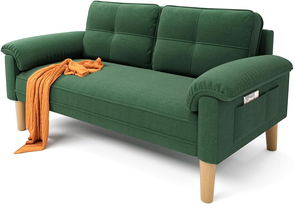 Xbro 2-zitsbank - Kleine 2-zitsbank met armleuningen en zijvak, moderne bank voor woonkamer, appartement, kantoor, eenvoudig te monteren, 144 x 77 x 77 cm, donkergrijs 