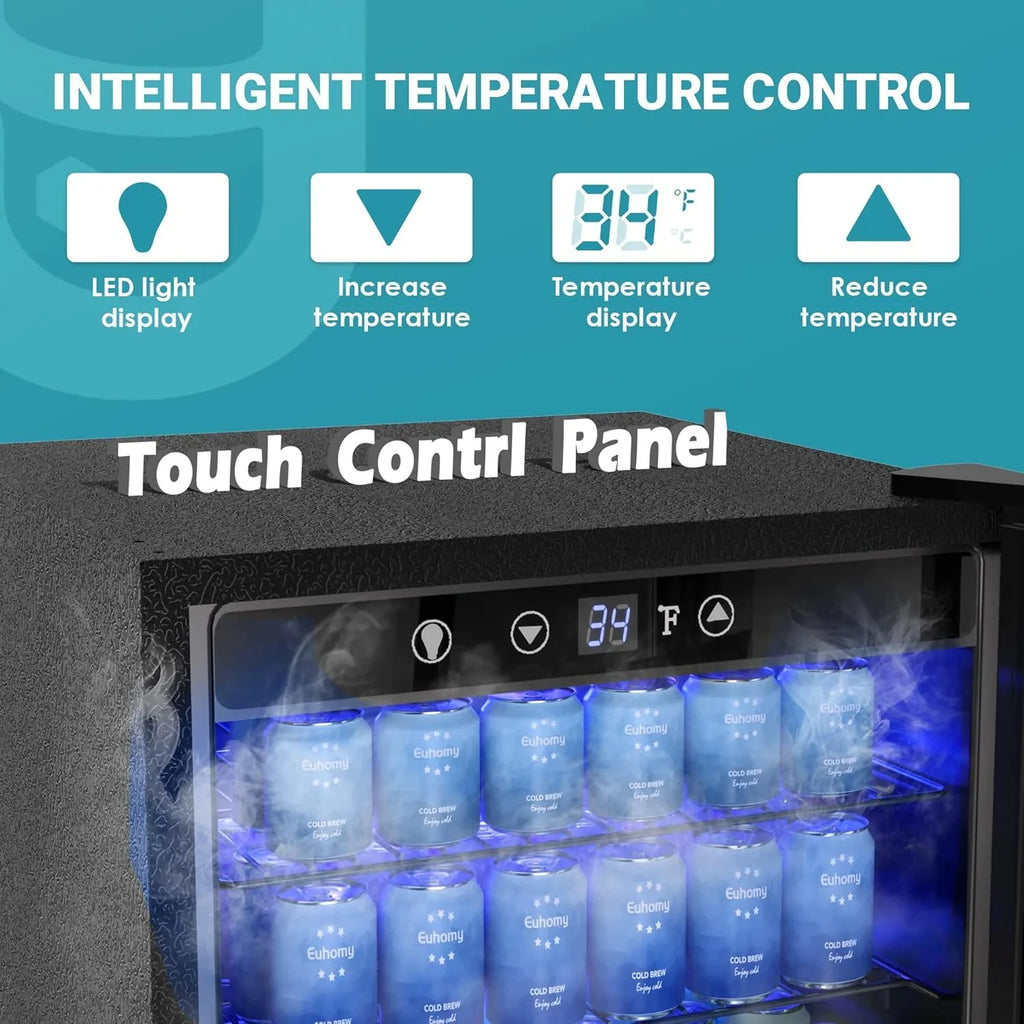 Réfrigérateur à boissons EUHOMY, mini-réfrigérateur 130 canettes avec porte vitrée pour soda, bière ou vin, refroidisseur de boissons pour la maison et le bureau