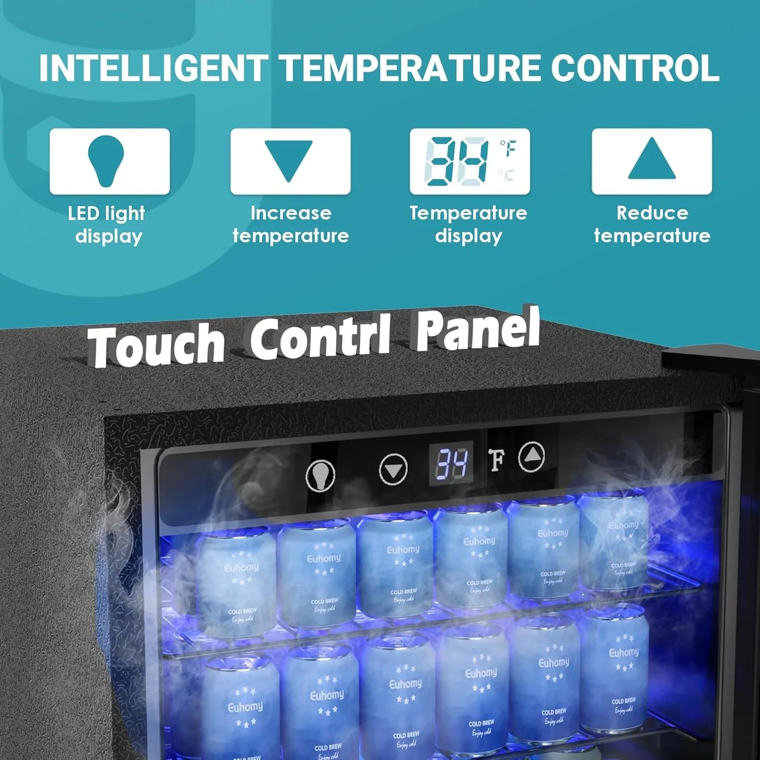 Réfrigérateur à boissons EUHOMY, mini-réfrigérateur 130 canettes avec porte vitrée pour soda, bière ou vin, refroidisseur de boissons pour la maison et le bureau
