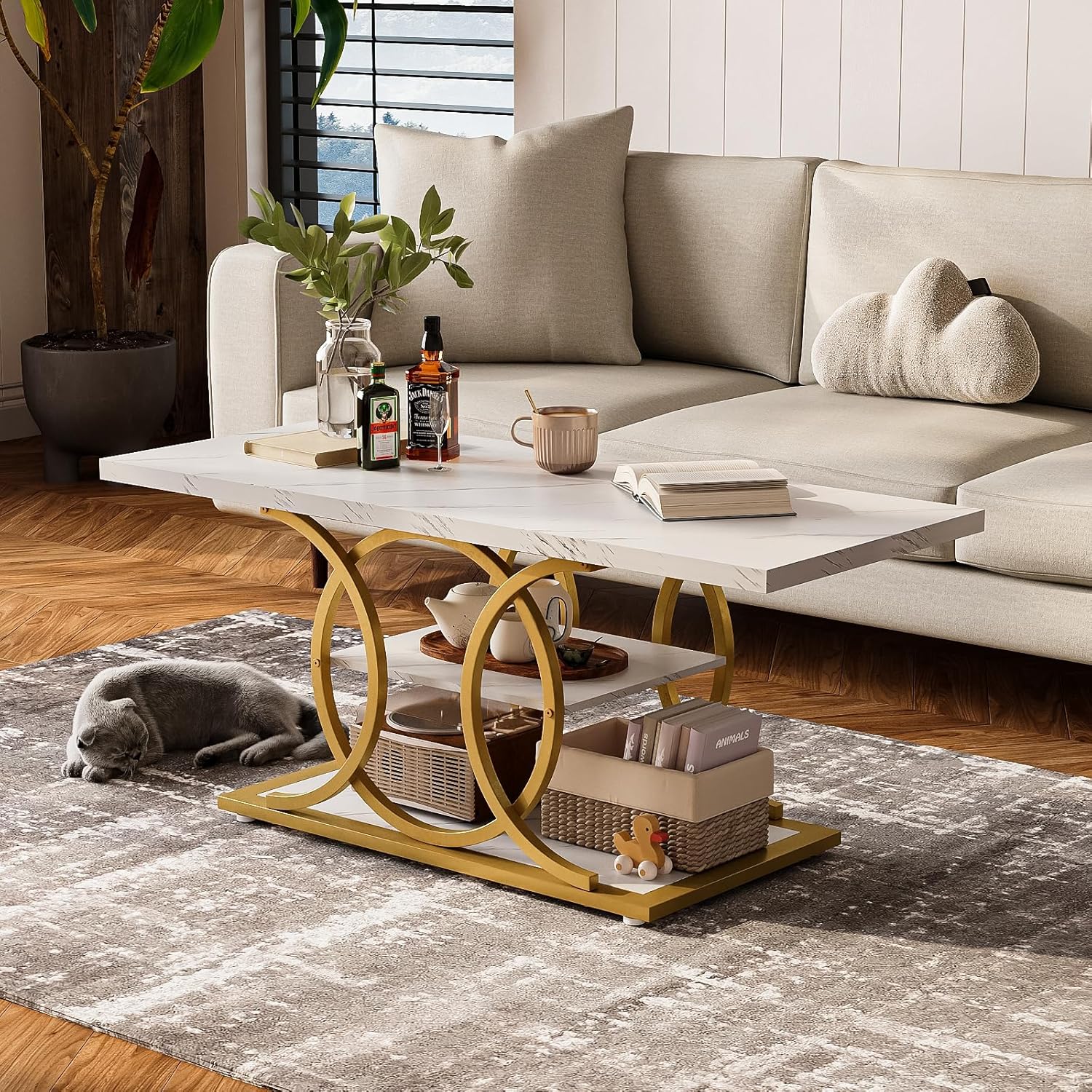 Table basse de style campagnard avec rangement GiftGo, style industriel