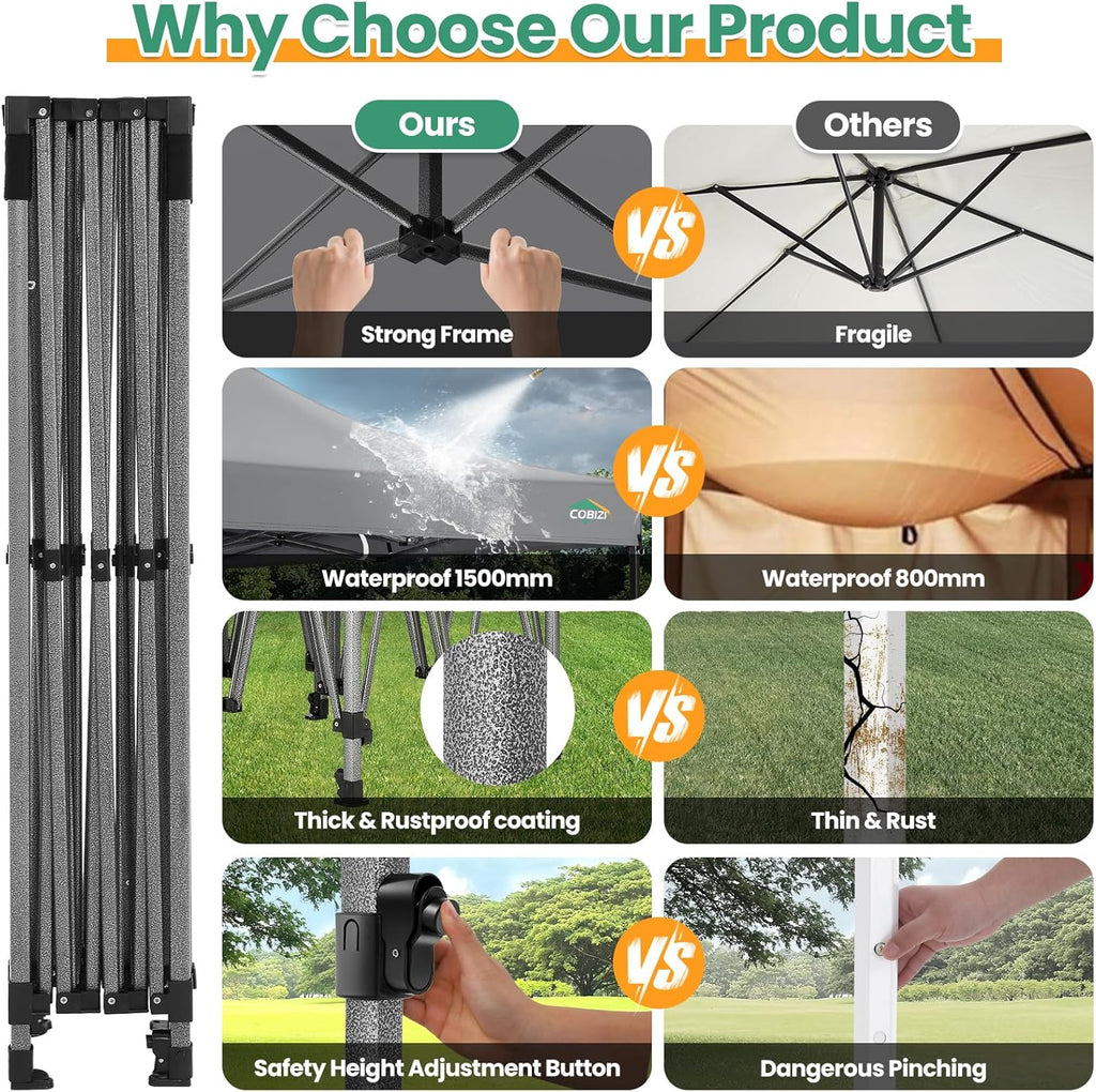 Tente pop-up robuste COBIZI 10x20 avec 6 parois latérales, facile à installer