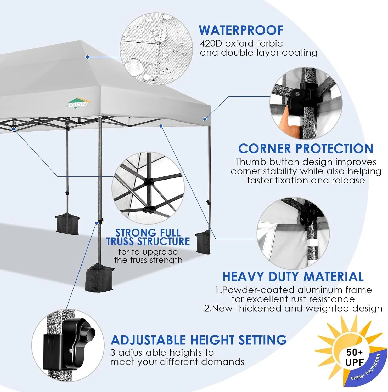 Tente pop-up robuste COBIZI 10x20 avec 6 parois latérales, facile à installer