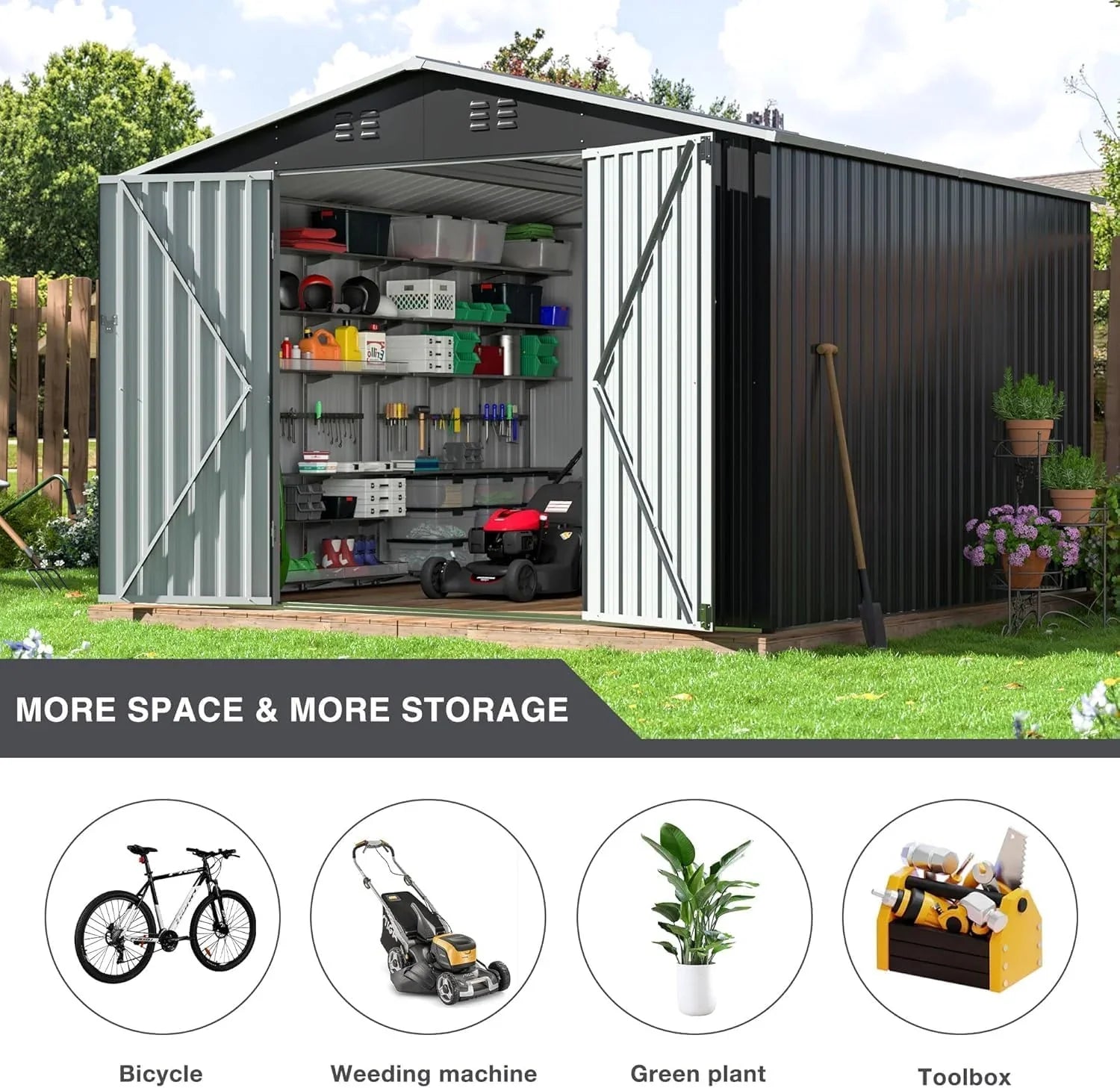 Abri de jardin extérieur Polar-Aurora 8 x 12 pi, abri de jardin en métal avec cadre amélioré