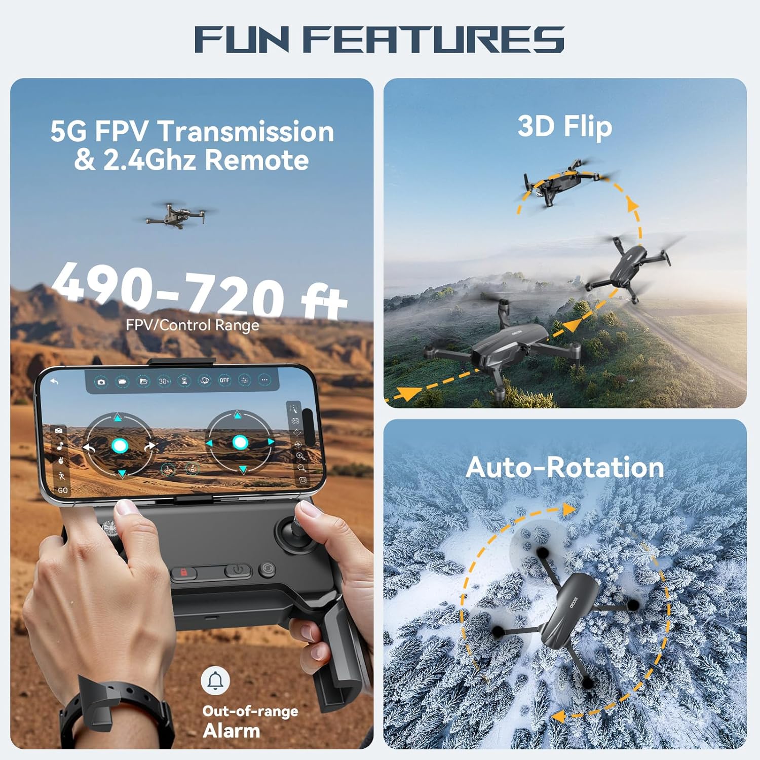 Drone à moteur sans balais pour adulte avec caméra, vidéo FPV longue portée 4K UHD