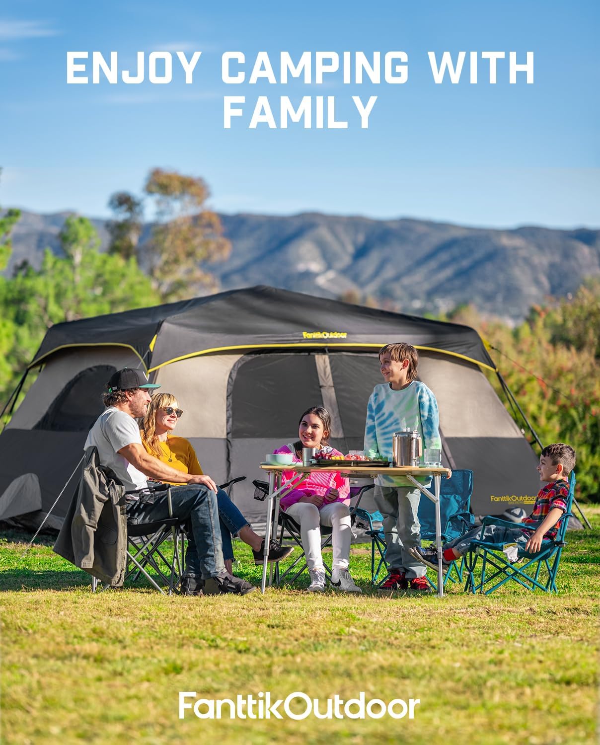 Tente de camping portable pour 4/6/8/10 personnes avec cabine instantanée et résistante à la pluie et au vent