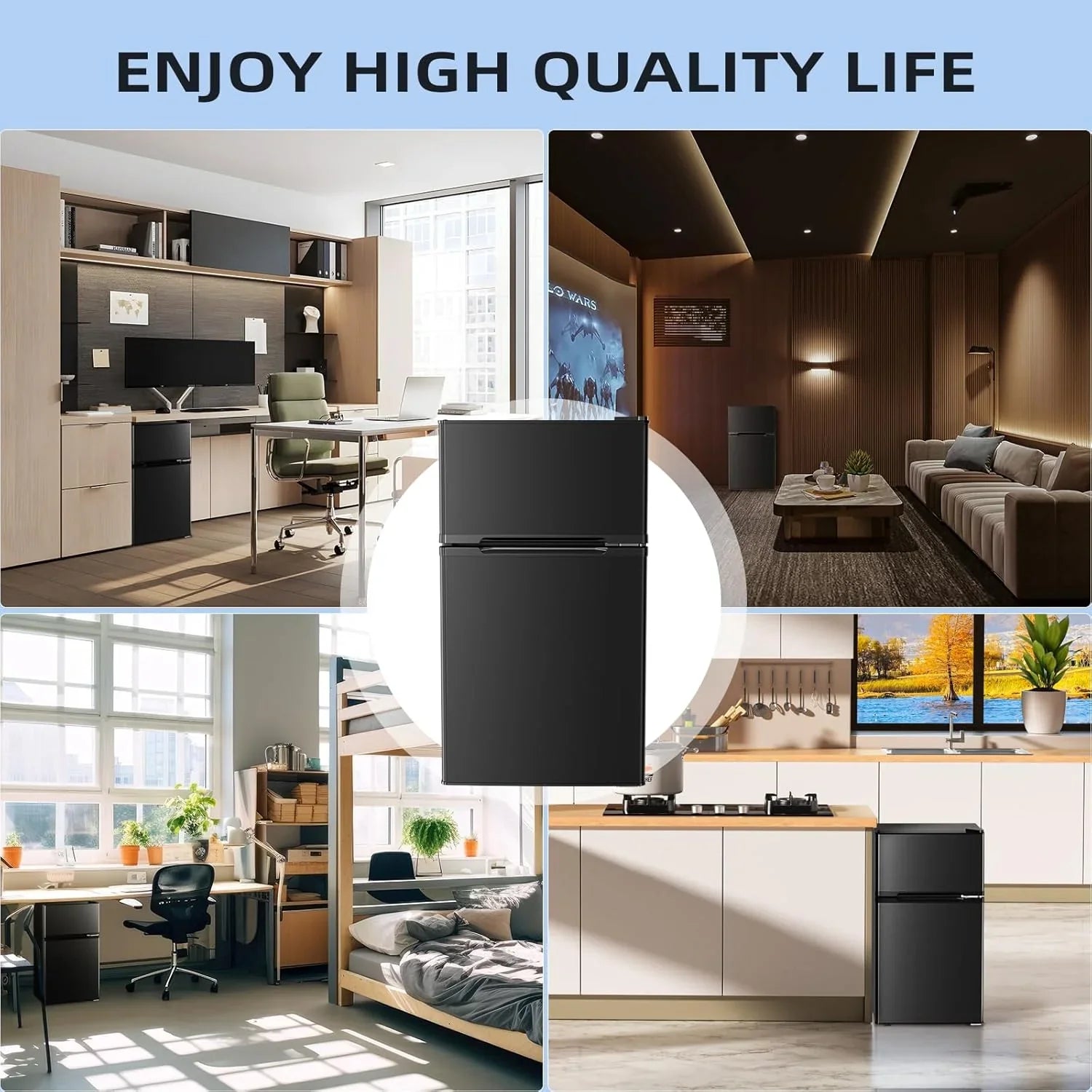 Mini-réfrigérateur NJStar de 3,2 pieds cubes avec congélateur, mini-réfrigérateur à double porte, réfrigérateur compact