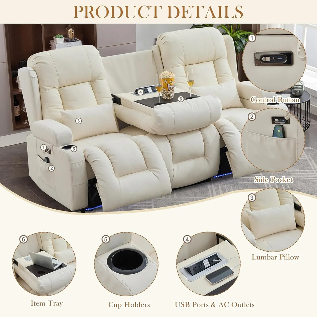 Canapé inclinable électrique TUNYI avec fonctions massage et chauffage, siège home cinéma avec console, canapé inclinable électrique pour camping-car
