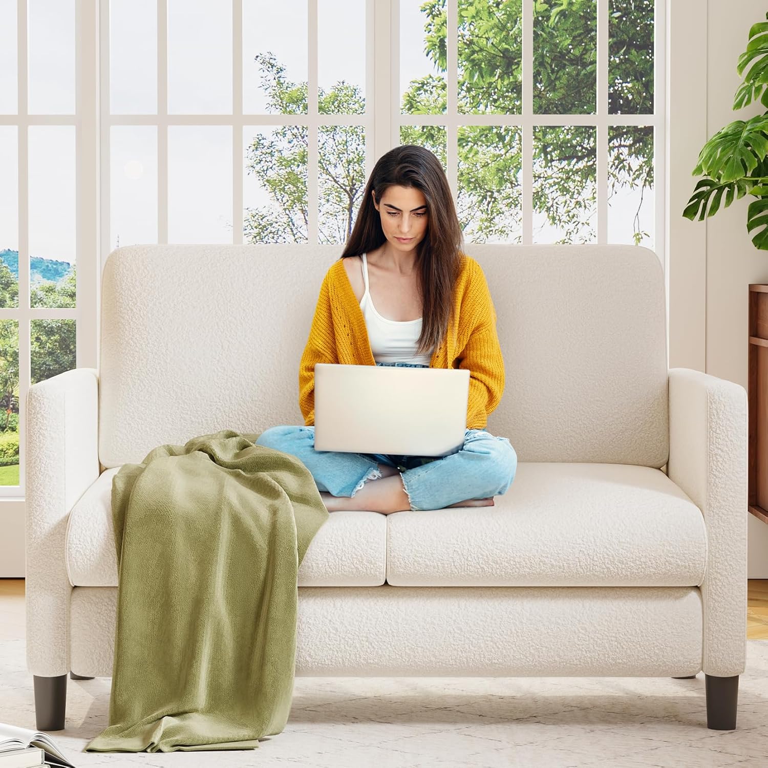 Causeuse de 51 pouces, causeuse confortable en velours côtelé