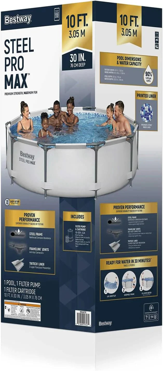 Kit de piscine hors sol extérieure à cadre métallique rond Steel Pro MAX 10' x 30'