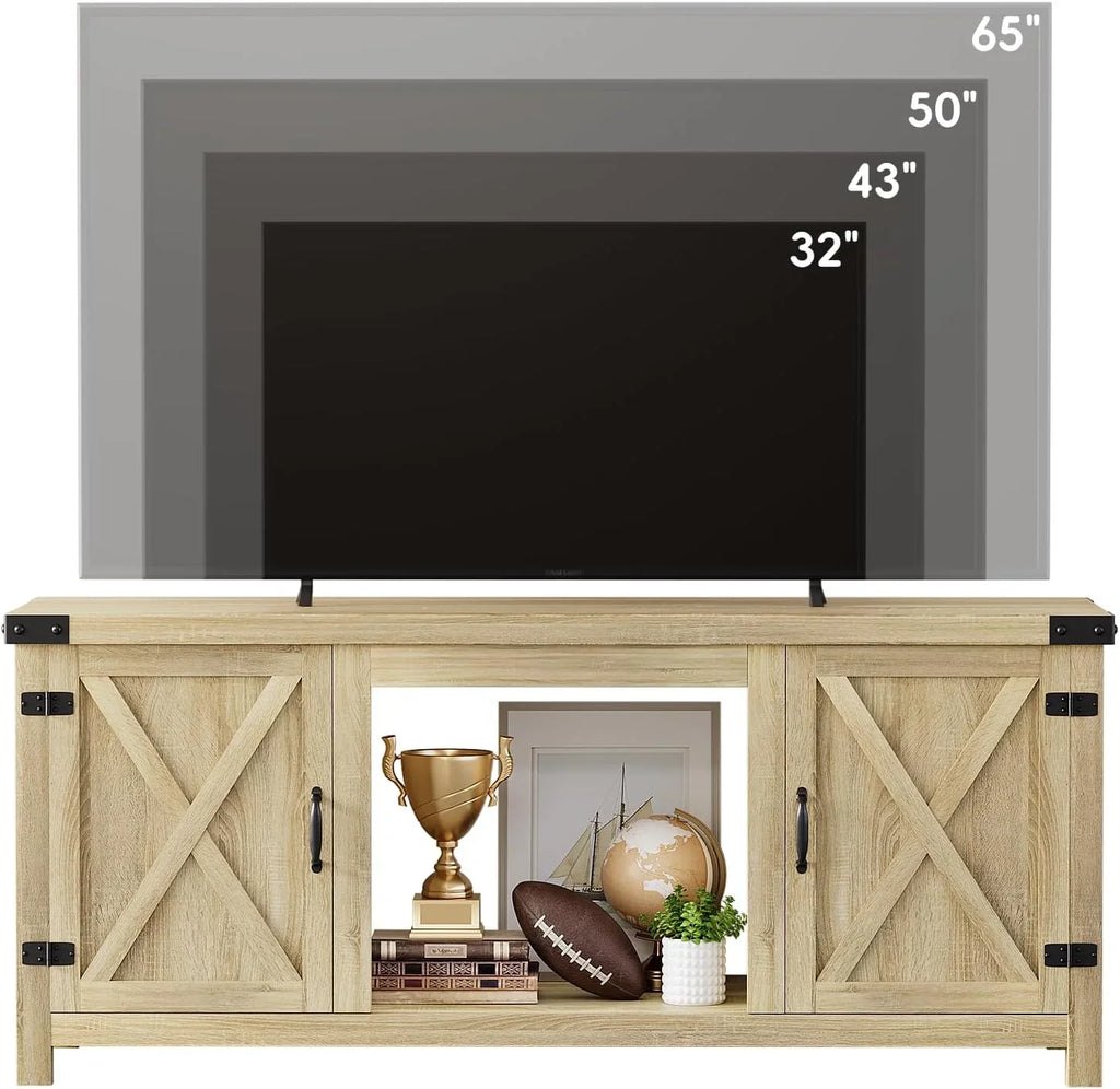 YESHOMY Meuble TV avec cheminée et deux portes de grange, armoires de rangement pour téléviseurs jusqu'à 65 pouces et plus, console de divertissement, meuble multimédia pour salon, 58 pouces