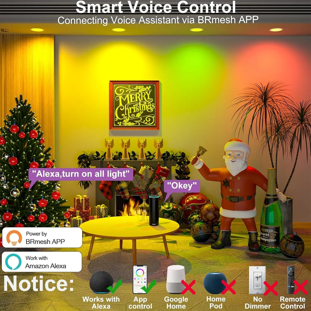 Spot LED encastré intelligent 12 W RGBCW à changement de couleur de 4 po avec boîte de jonction