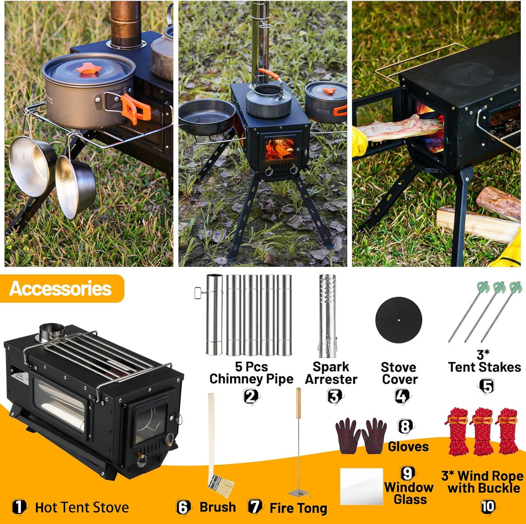 Poêle à bois pour tente chaude, petit poêle à bois pour chauffage et cuisine en extérieur, pêche sur glace, chasse