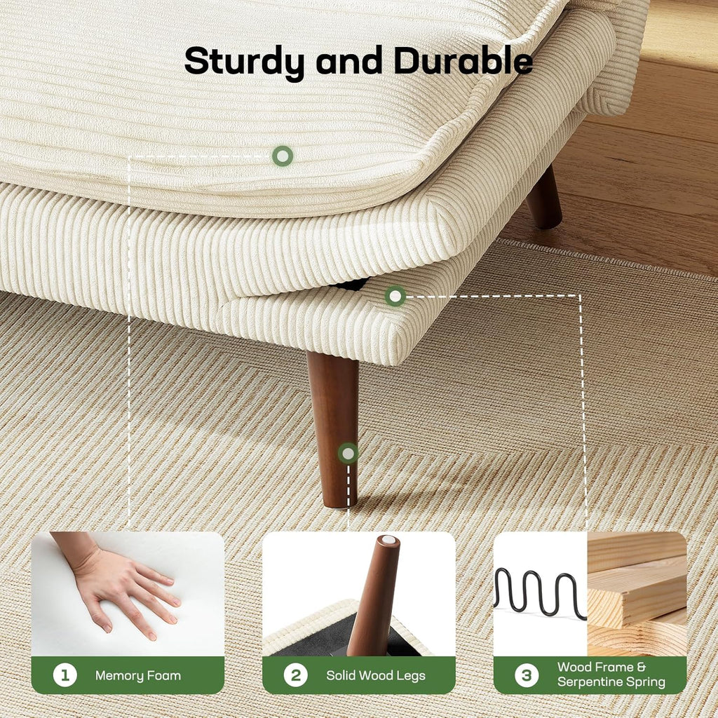 Canapé-lit futon, canapé futon avec dossier et accoudoirs réglables, convertible en petit canapé-lit causeuse en velours côtelé vert