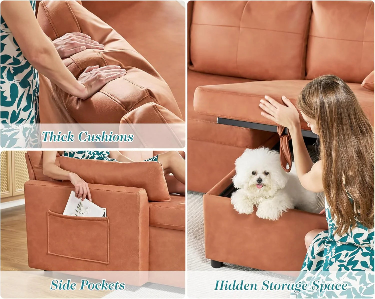 Canapé-lit VanAcc, canapé-lit avec méridienne de rangement - Canapé-lit 2 en 1 pour salon, canapé-lit confortable