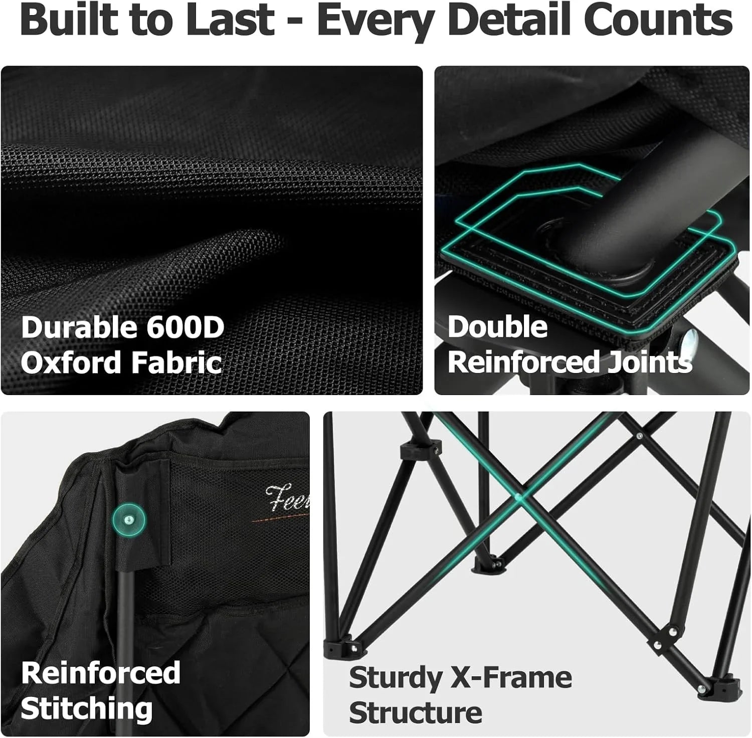 Chaise de camping double extra large - Canapé confortable pour 2 personnes, causeuse pour adulte - Chaise de jardin robuste