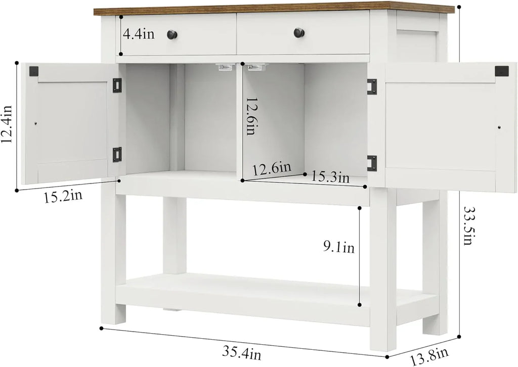 Table console de style ferme, bar à café, table d'entrée avec support de rangement, table de canapé, buffet