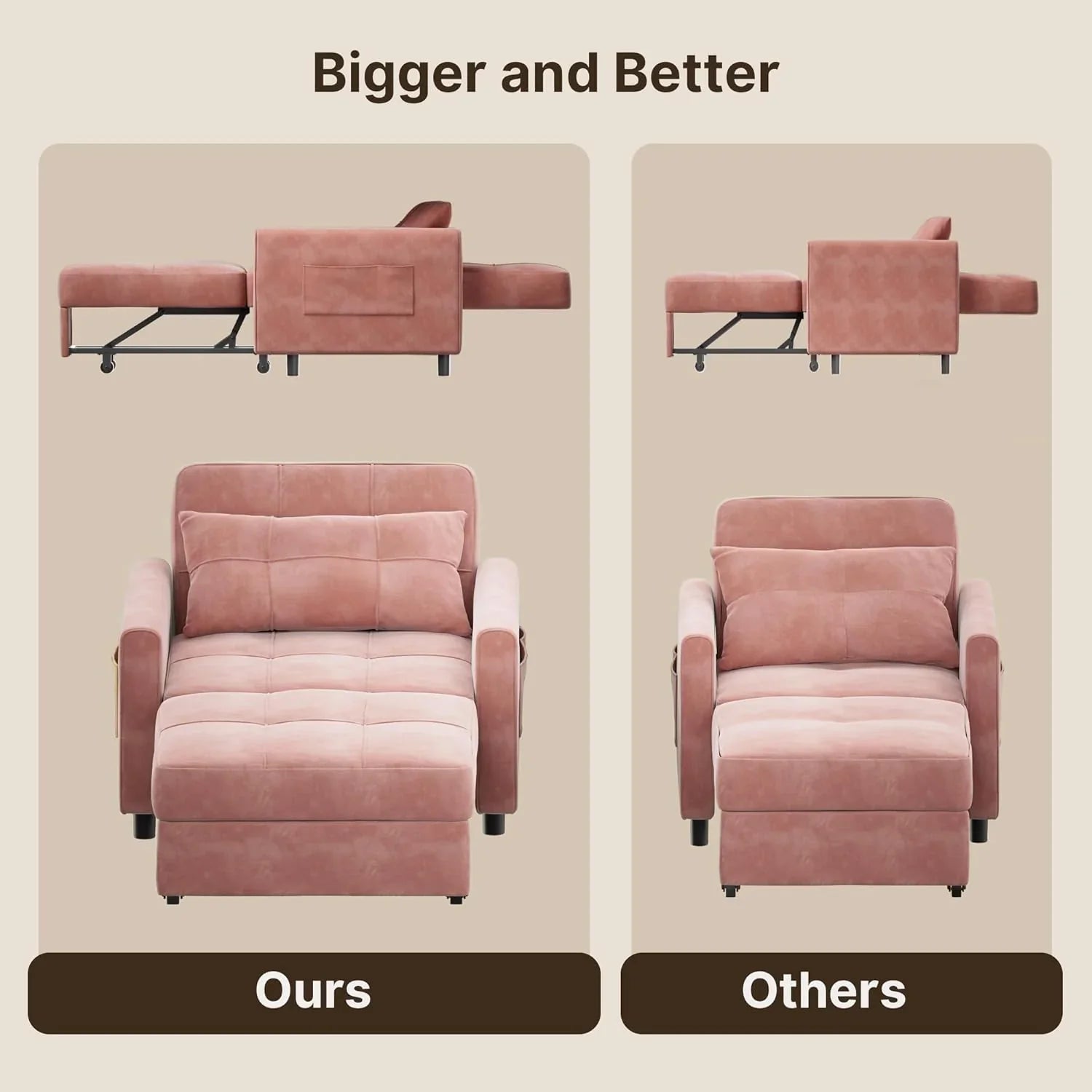 Canapé-lit convertible 3 en 1, convertible en lit simple gigogne avec dossier réglable, spacieux et multifonctionnel