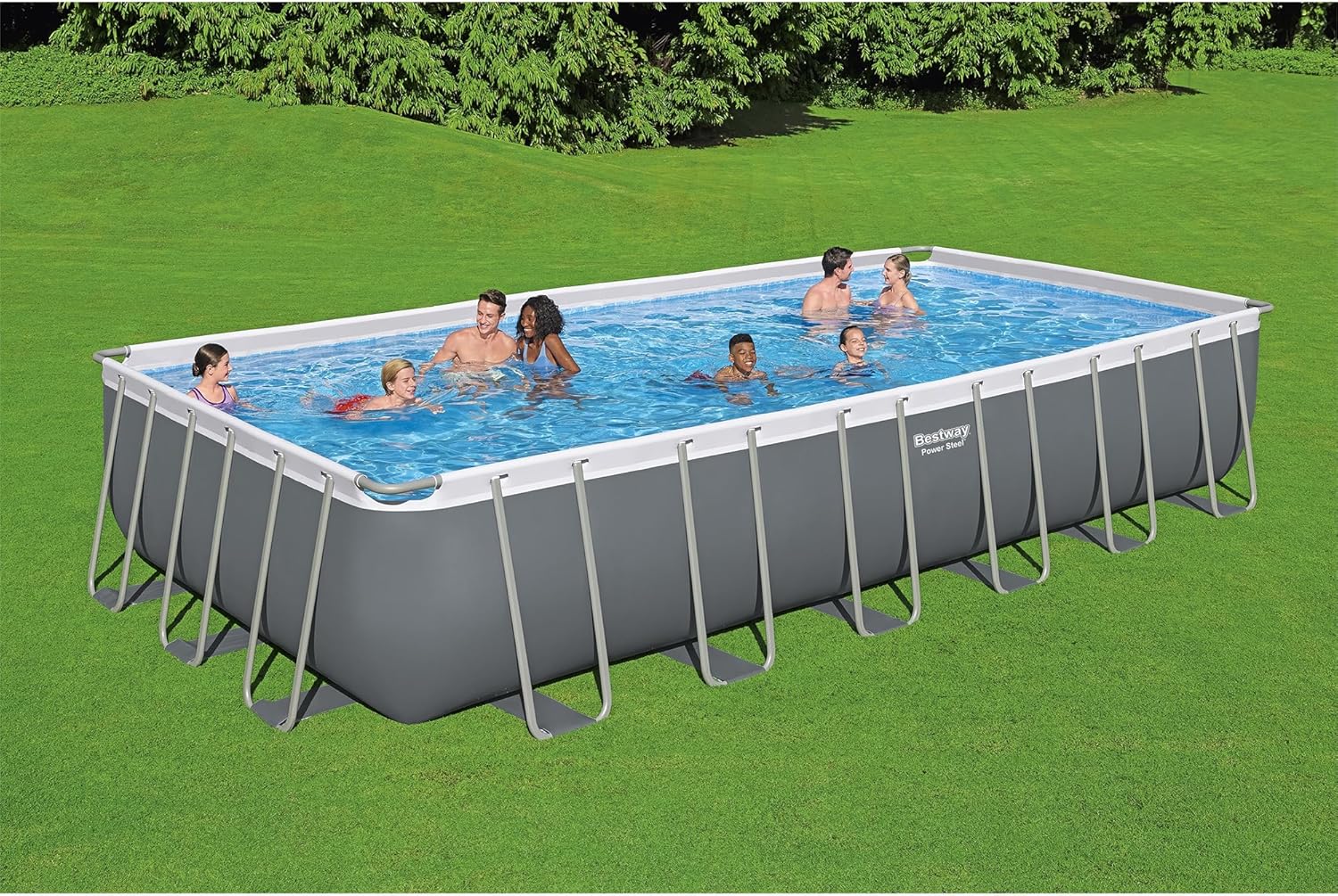 Piscine hors sol ovale Power Steel 4,3 m x 2,4 m x 100 cm | Comprend une pompe de filtration de 2070 litres, une échelle et un distributeur ChemConnect.