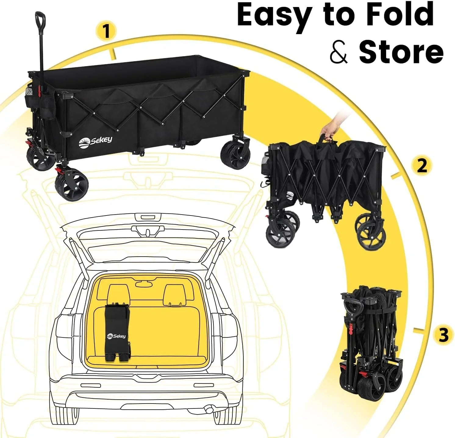 Chariot de voyage pliable Sekey de 122 cm de long, capacité de charge de 200 kg, chariot de jardin polyvalent et robuste de 300 litres.