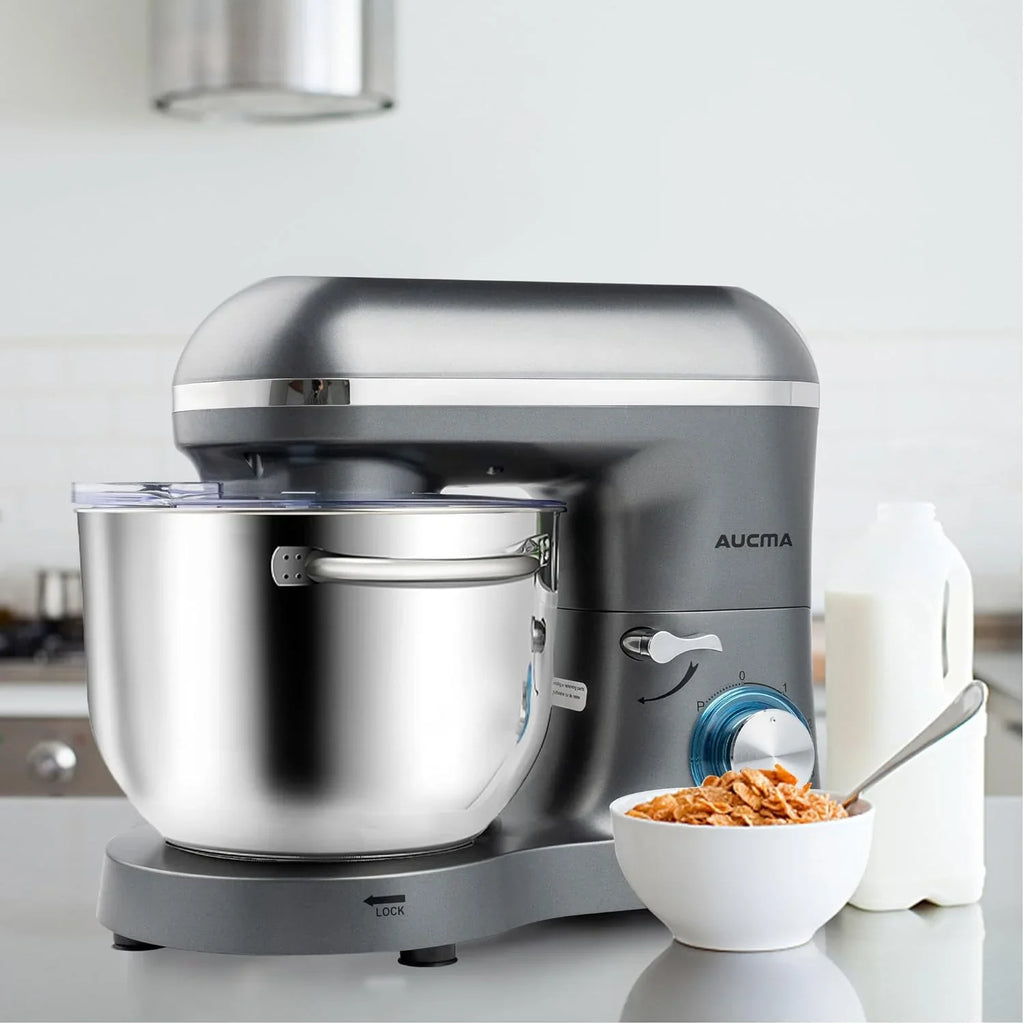 Batteur sur socle Aucma, 6,5 pintes, 660 W, 6 vitesses, tête inclinable, batteur électrique de cuisine avec crochet pétrisseur